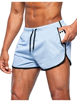 Men's Running Shorts 3 Inch Quick Dry Gym Athletic Jogging Shorts with Zipper Pockets