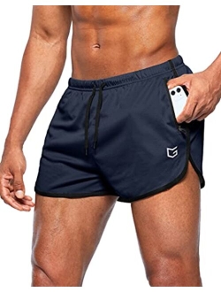 Men's Running Shorts 3 Inch Quick Dry Gym Athletic Jogging Shorts with Zipper Pockets