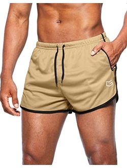 Men's Running Shorts 3 Inch Quick Dry Gym Athletic Jogging Shorts with Zipper Pockets