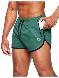 Men's Running Shorts 3 Inch Quick Dry Gym Athletic Jogging Shorts with Zipper Pockets