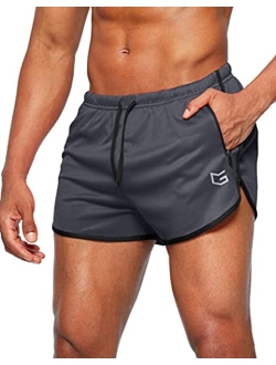 Men's Running Shorts 3 Inch Quick Dry Gym Athletic Jogging Shorts with Zipper Pockets