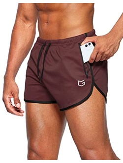 Men's Running Shorts 3 Inch Quick Dry Gym Athletic Jogging Shorts with Zipper Pockets