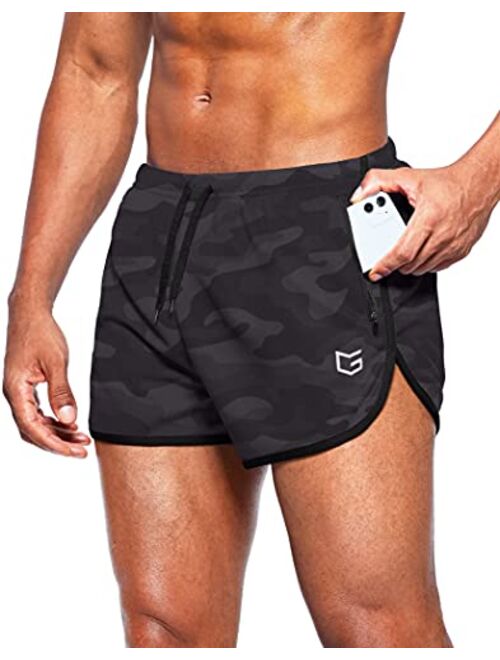 G Gradual Men's Running Shorts 3 Inch Quick Dry Gym Athletic Jogging Shorts with Zipper Pockets