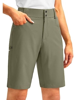 Women's Long Golf Hiking Shorts with Pockets 10" Quick Dry Lightweight Cargo Bermuda Shorts for Women Knee Length