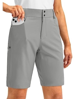 Women's Long Golf Hiking Shorts with Pockets 10" Quick Dry Lightweight Cargo Bermuda Shorts for Women Knee Length