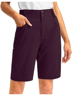 Women's Long Golf Hiking Shorts with Pockets 10" Quick Dry Lightweight Cargo Bermuda Shorts for Women Knee Length