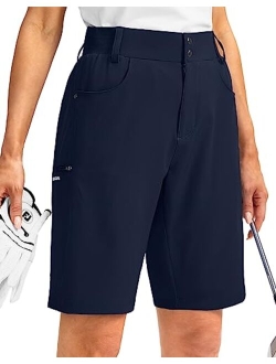 Women's Long Golf Hiking Shorts with Pockets 10" Quick Dry Lightweight Cargo Bermuda Shorts for Women Knee Length