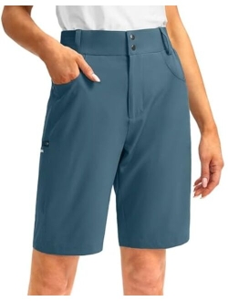 Women's Long Golf Hiking Shorts with Pockets 10" Quick Dry Lightweight Cargo Bermuda Shorts for Women Knee Length