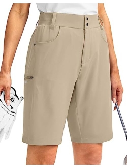 Women's Long Golf Hiking Shorts with Pockets 10" Quick Dry Lightweight Cargo Bermuda Shorts for Women Knee Length