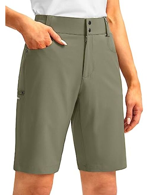 G Gradual Women's Long Golf Hiking Shorts with Pockets 10" Quick Dry Lightweight Cargo Bermuda Shorts for Women Knee Length