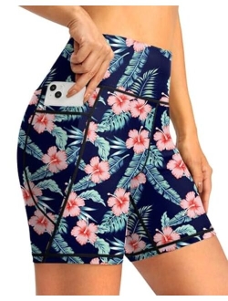 Women's 6" High Waisted Swim Board Shorts Tummy Control Quick Dry Bathing Bottoms for Women with Panty Pockets