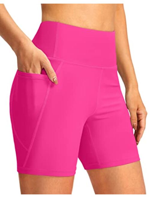 G Gradual Women's 6" High Waisted Swim Board Shorts Tummy Control Quick Dry Bathing Bottoms for Women with Panty Pockets