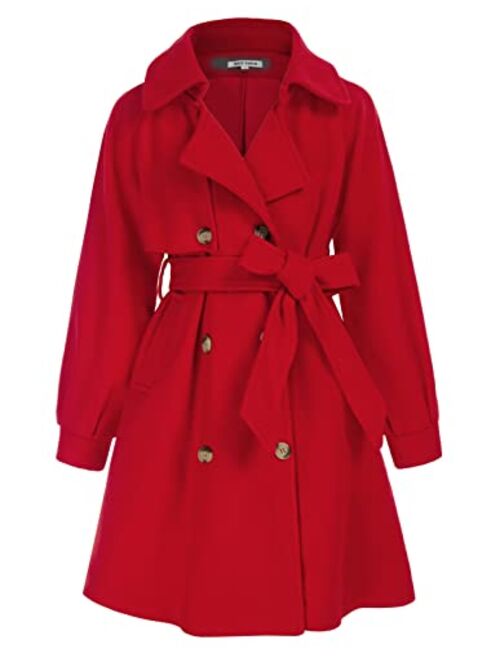 GRACE KARIN Girls Dress Coat Lapel Wool Blend Long Winter Jackets with Pockets Belt 6-14Y