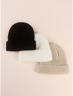 3pcs Toddler Kids Plain Knit Hat