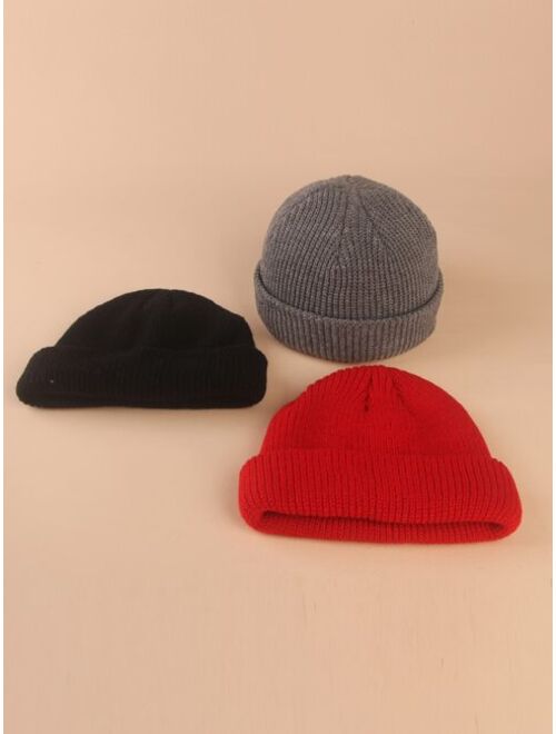 3pcs Toddler Kids Plain Knit Hat