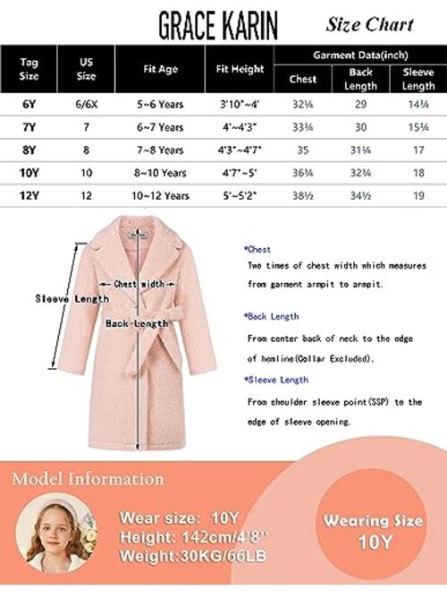 GRACE KARIN Girls Cute Dress Coat Girls Warm Winter Coat for 5-12Y