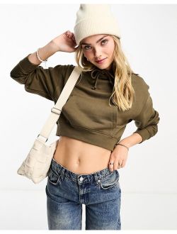 cropped drawstring hoodie in khaki