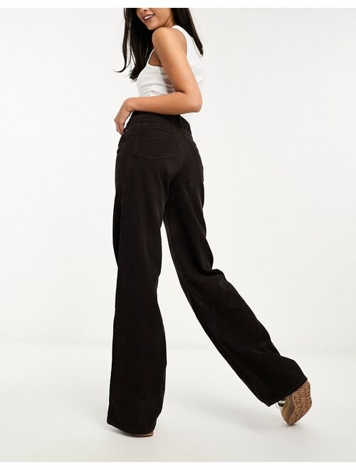 Pull&Bear wide leg cord pants in chocolate brown