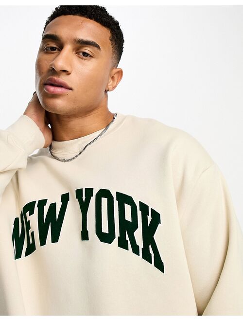 Pull&Bear New York sweatshirt in ecru