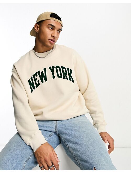 Pull&Bear New York sweatshirt in ecru