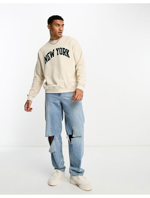 Pull&Bear New York sweatshirt in ecru