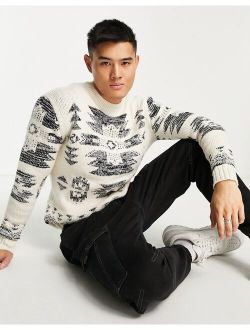 patterned knit sweater in ecru