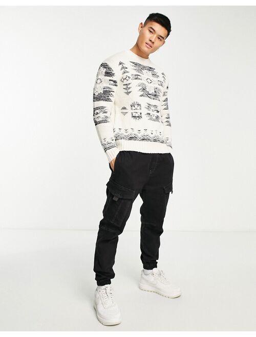 Pull&Bear patterned knit sweater in ecru