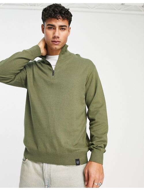 Pull&Bear half zip sweater in khaki