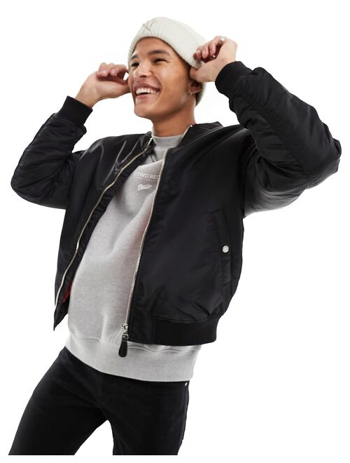 Pull&Bear utility padded bomber jacket in black