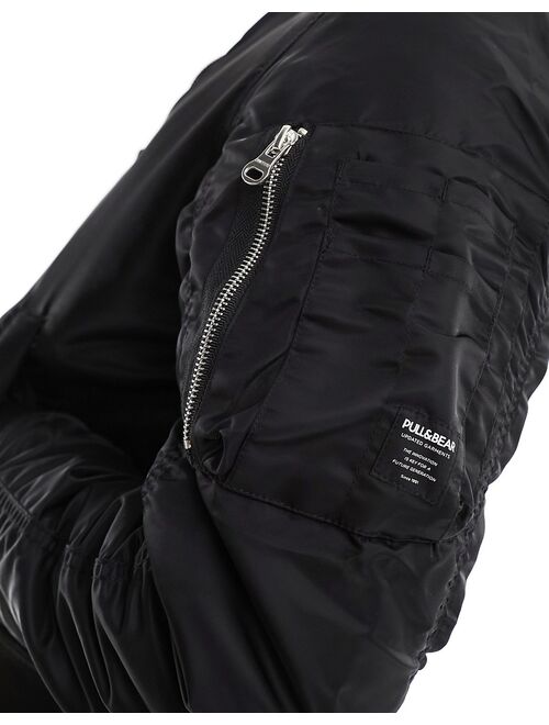 Pull&Bear utility padded bomber jacket in black