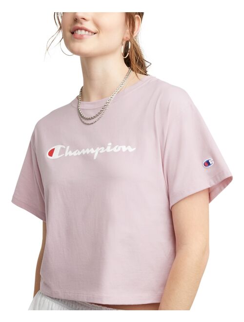 CHAMPION Women's Script Logo Relaxed Cropped T-Shirt