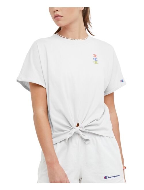 CHAMPION Women's Tie-Front Small Logo Crewneck T-Shirt