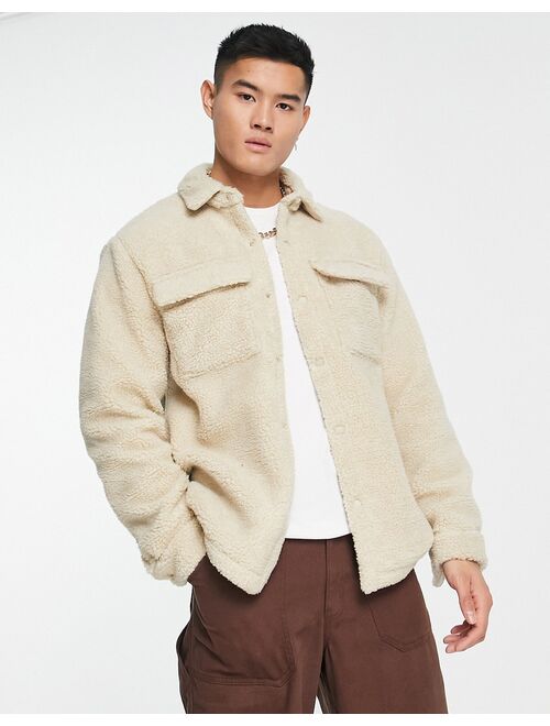 Pull&Bear borg overshirt in beige