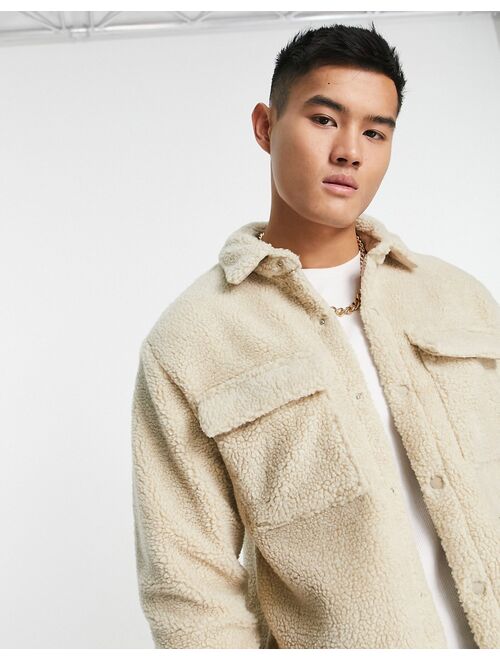 Pull&Bear borg overshirt in beige