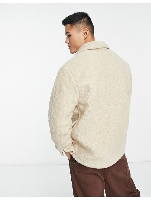 Pull&Bear borg overshirt in beige