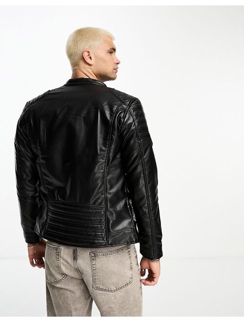 Pull&Bear faux leather racing jacket in black