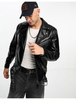 faux leather biker jacket in black