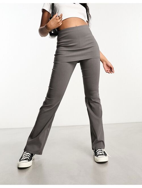 Pull&Bear skirt detail flare pants in charcoal gray