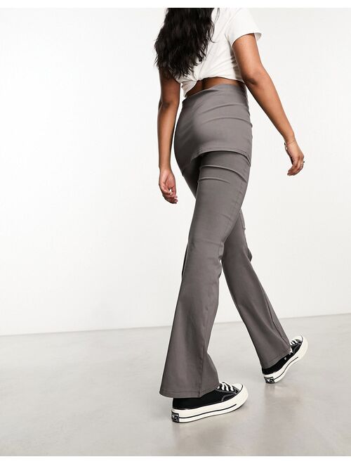 Pull&Bear skirt detail flare pants in charcoal gray