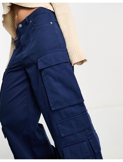 Pull&Bear multi pocket cargo pants in petrol blue