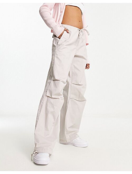 Pull&Bear nylon cargo parachute pants in stone