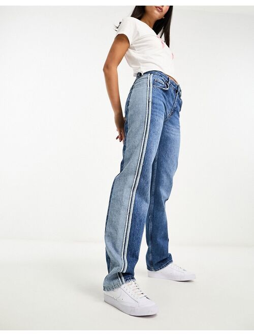 Pull&Bear overdye seam wide leg jean in dirty wash blue