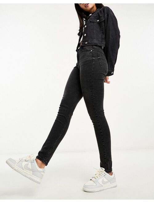 Pull&Bear high waisted skinny jean in washed dark gray