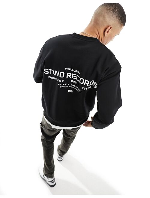 Pull&Bear Stwd record back printed sweatshirt in black