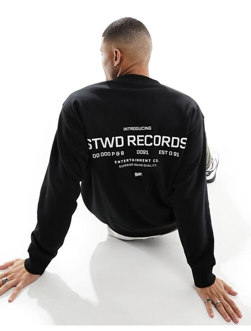 Pull&Bear Stwd record back printed sweatshirt in black