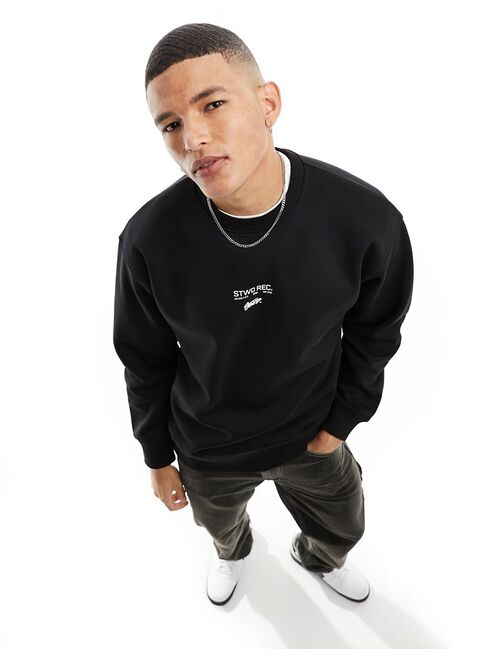 Pull&Bear Stwd record back printed sweatshirt in black