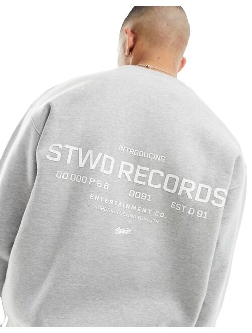 Pull&Bear Stwd Records back print sweatshirt in gray