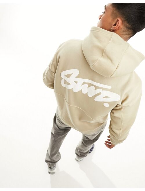 Pull&Bear stwd back printed hoodie in beige