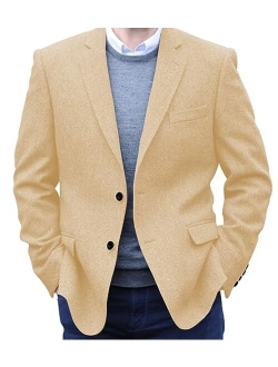 Shuzhxlzangy Men's Herringbone Tweed Blazer Jacket 2 Button Lightweight Casual Sport Coat Wedding Groomsmen Prom Jackets