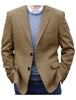 Shuzhxlzangy Men's Herringbone Tweed Blazer Jacket 2 Button Lightweight Casual Sport Coat Wedding Groomsmen Prom Jackets